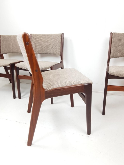 4 sedie Erik Buch | Sedie da pranzo vintage, appena rivestite in tessuto Ploeg beige e marrone (photo 2 of 8)