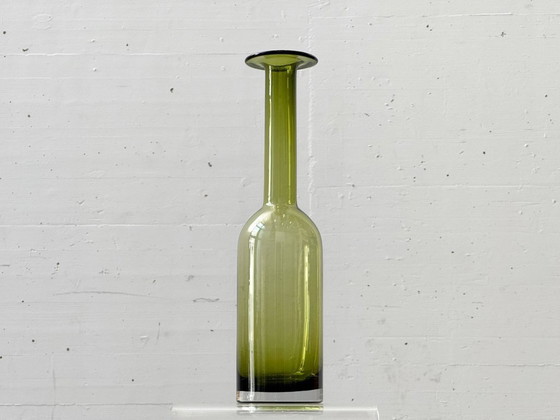 Image 1 of Slim glass vase in olive green, 1970s