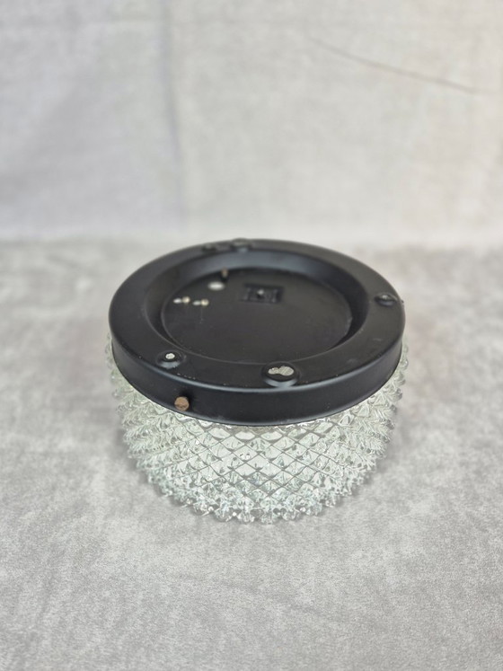 Image 1 of Vintage Mid-Century Pressed Glass Flush Mount Ceiling Light E27 19.5cm Retro Lamp