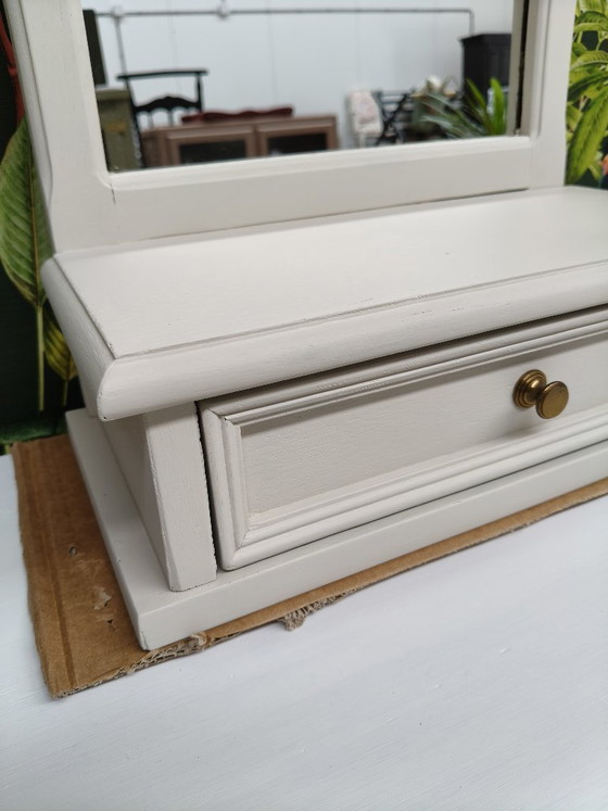 Vintage Small Mirror with Drawer – Glass, Wood (photo 4 of 5)