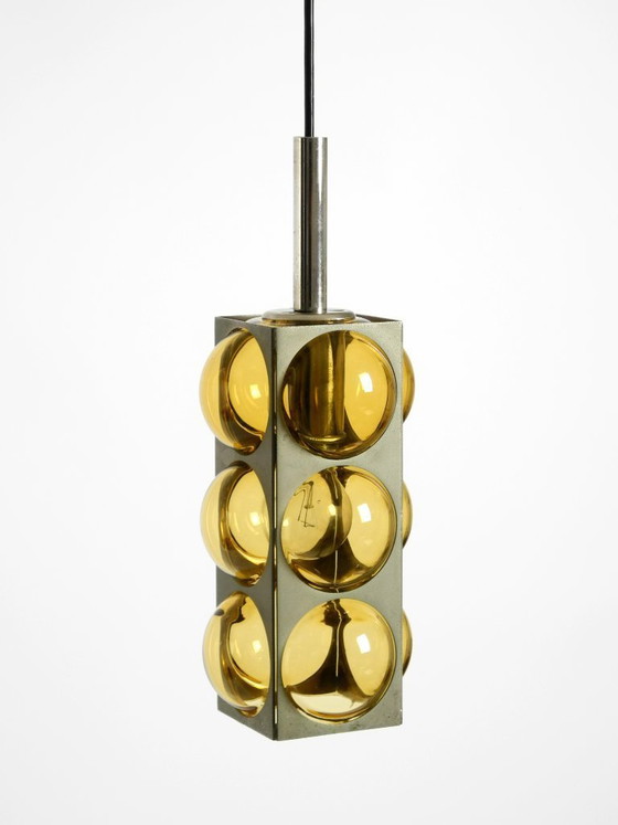 Image 1 of Beautiful 1960s Space Age pendant lamp by Temde made of glass and nickel-plated metal
