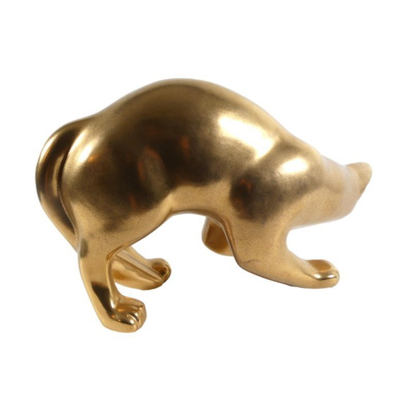 Image 1 of goldene Keramik Katze von Le Dauphin, Frankreich, 1990er 