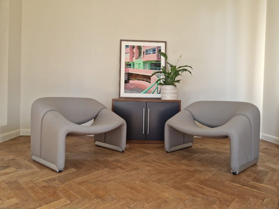 Poltrone Lounge, una coppia, tessuto grigio, Artifort, Tessile, Plastica, Mid Century Modern (foto 3 di 7)