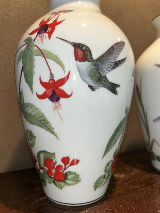 Image 1 of Franklin Porcelain The Garden Bird Vase & The Meadowland Bird Vase 