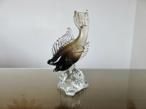 Gepolijste Flavio Murano vis sculptuur, goud ingelegd, jaren 1960
