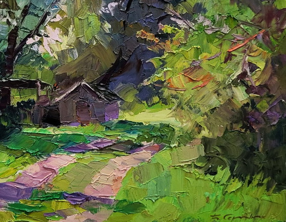 Original Oil Painting Rural Landscape Nature Green Leaves Of Spring – Paintings & Drawings, Canvas (photo 7 of 7)