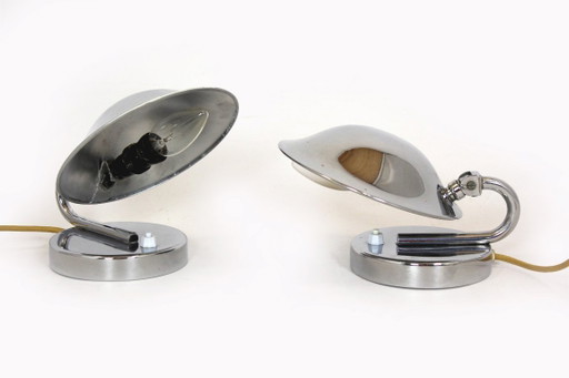 Bauhaus Style Chrome Bedside Table Lamps from Napako, Former Czechoslovakia, 1930s, Set of 2