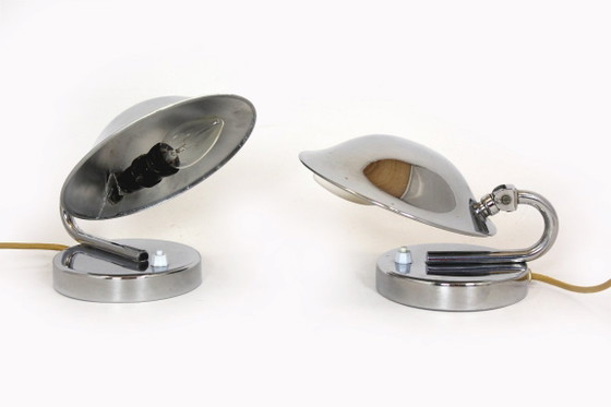 Image 1 of Bauhaus Style Chrome Bedside Table Lamps from Napako, Former Czechoslovakia, 1930s, Set of 2