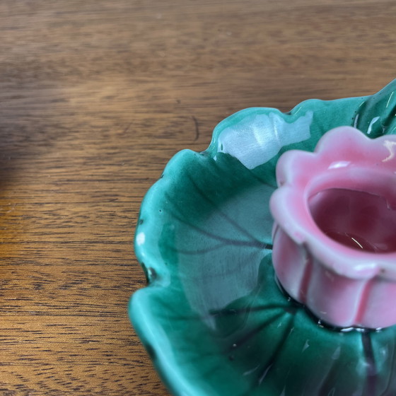 Image 1 of Duo portacandele vintage a forma di fiore Barbotine