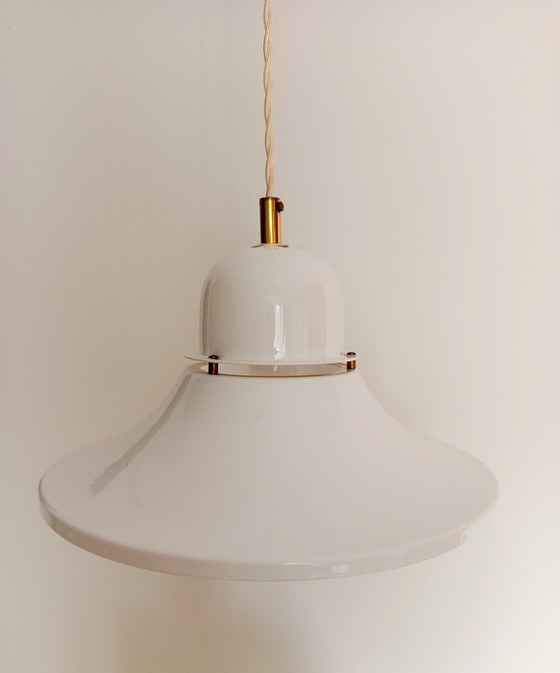 Image 1 of Vintage metalen hanglamp ontworpen door Bela Nadas (Hongaarse industriële kunstenaar) uit de jaren 70