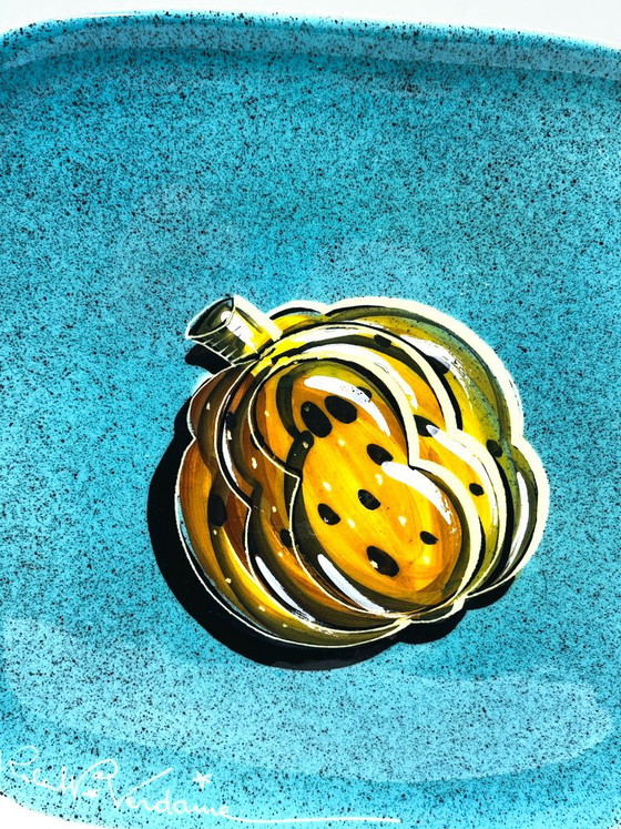 Assiette décorative R.W. Verdaame, céramique turquoise et jaune, Pichon Uzès, Vaisselle (photo 3 sur 10)