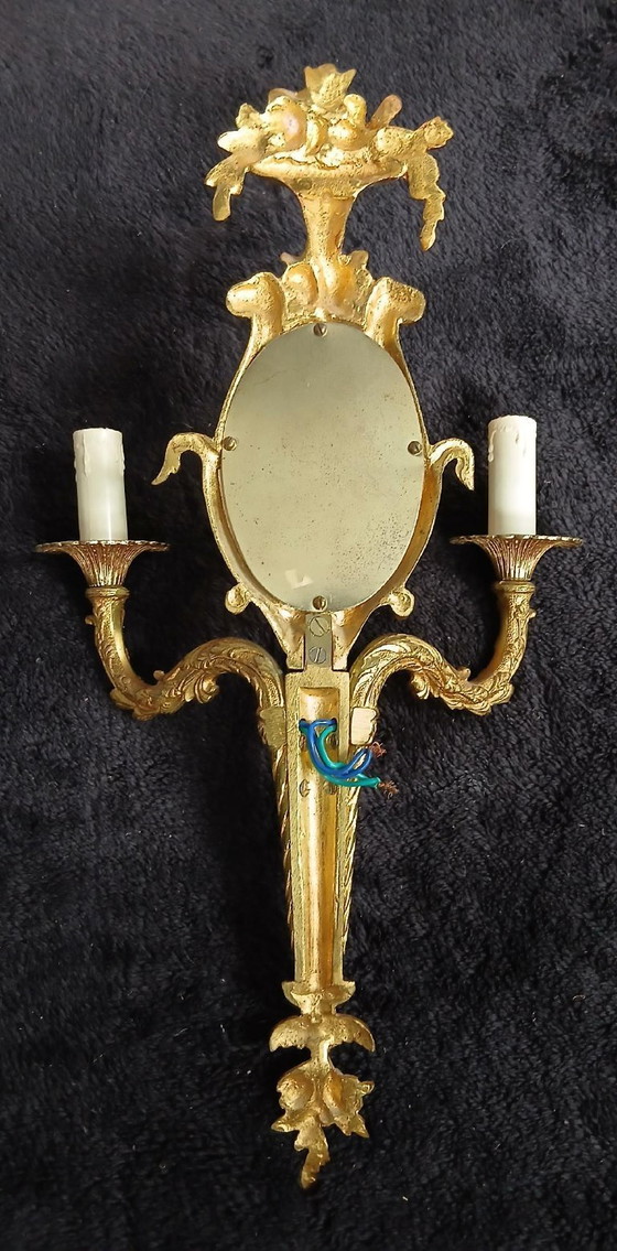 Image 1 of Applique da parete in specchio di bronzo con decorazione floreale Art Nouveau da 50 cm