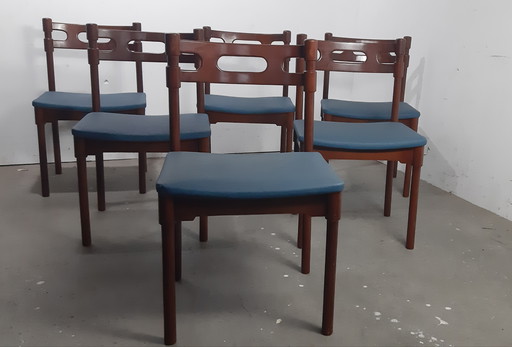Set aus 6 Teakholz-Esszimmerstühlen im Mid-Century-Stil