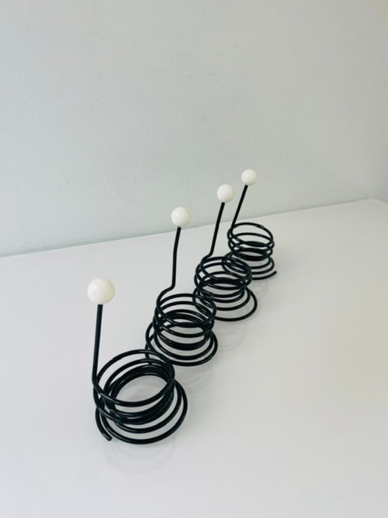 Image 1 of Set van 4 postmoderne retro design eierdopjes met handvat