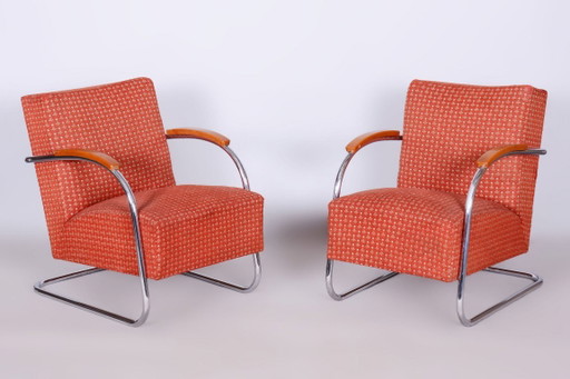 Set di due poltrone originali Bauhaus, di Mücke-Melder, faggio, Repubblica Ceca, anni '30 – fauteuils, Textile, Wood