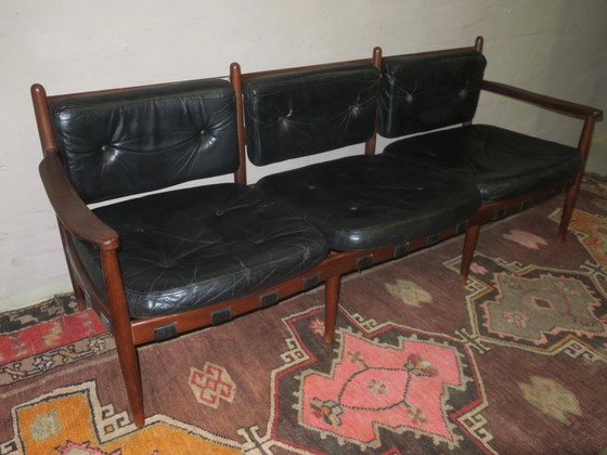 Image 1 of Cadett 3-Sitzer-Sofa aus Teakholz und Leder von Eric Merthen, Schweden, 1960er Jahre
