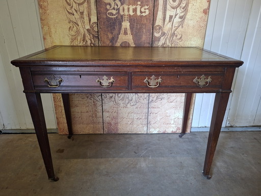 Antieke schrijftafel. bureau, desk met leder inleg afm. 102x54cm en 75cm hoog.