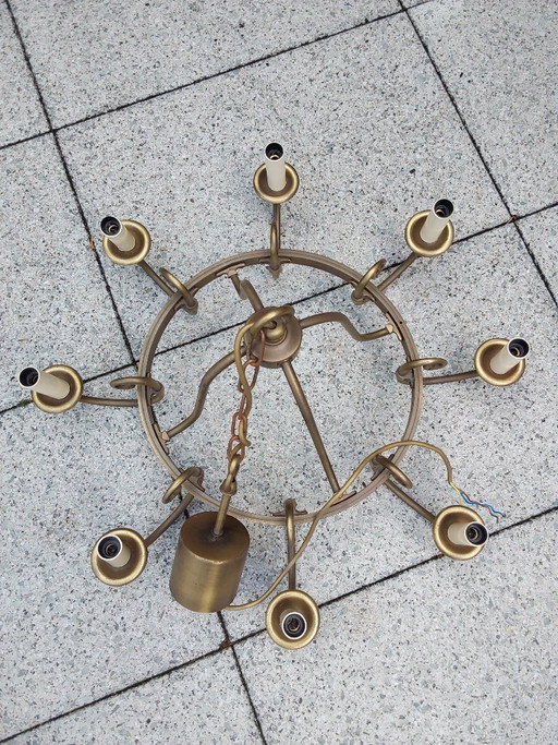 Solid brass chandelier - 8-light - vintage – plafondlampen (photo 2 of 5)