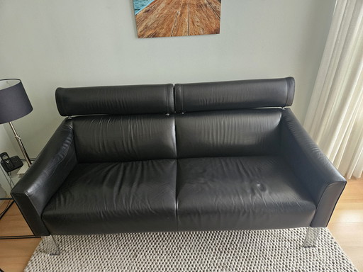 Black Leather 2.5 seater Leolux sofa Patachou