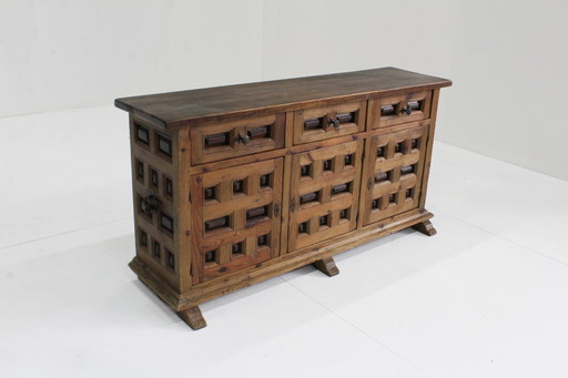 Buffet vintage espagnol en bois brutalistes 1960s