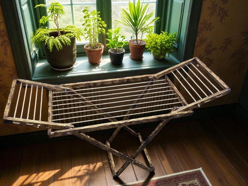 Vintage Wooden Clothes Airer, Laundry Drying Rack: Foldable Rustic Furniture NEW