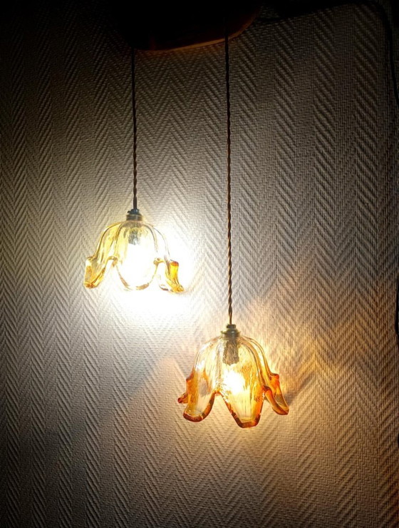 Image 1 of Lámpara colgante Duo Tulip en cristal de Murano, 1970