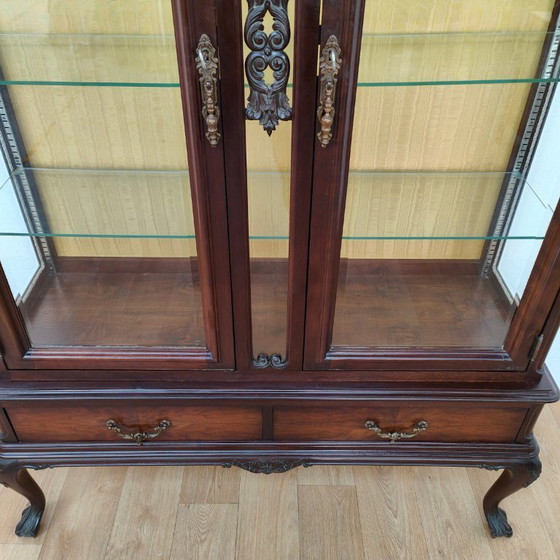 Image 1 of Vitrine, buffet, vaisselier, meuble mural de style Chippendale vintage