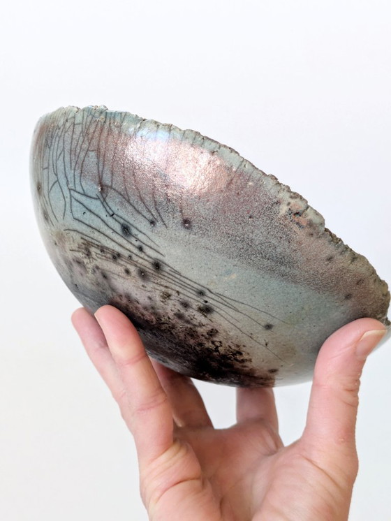 Image 1 of Ciotola in ceramica Raku vintage fatta a mano, firmata, artigianato giapponese, color arcobaleno