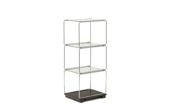 Image 1 of Set of 3 chrome-plated metal and glass shelves. 1970s