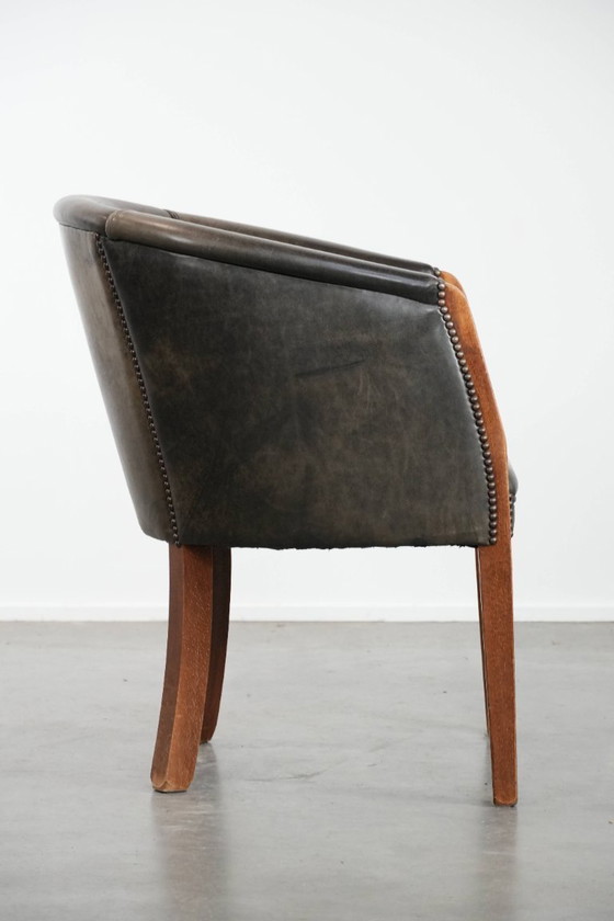 Image 1 of Sedia a vasca/sedia laterale in pelle di mucca e legno con una bellissima combinazione di colori