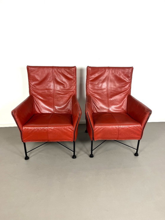 Image 1 of 2 Postmodern leather Charly armchairs by Gerard van den Berg for Montis, 1980s.