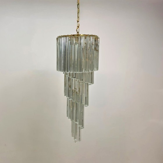 Vintage Venini Murano glas waterval kroonluchter Italy 1970s – Brass (photo 5 of 8)