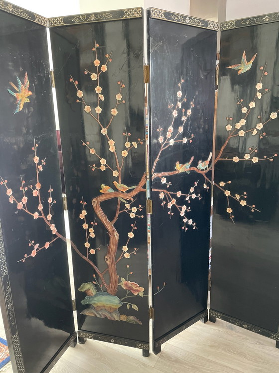 Vintage Chinese Chinoiserie/Lacquer Room screen – Wood, Brass (photo 6 of 7)