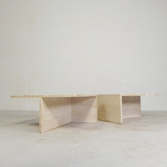Image 1 of Ensemble de 2 tables basses en travertin, Up and Up, années 1970