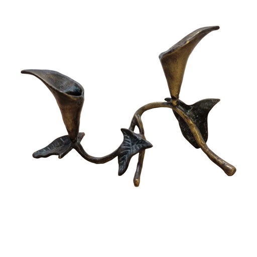 Vintage Bronze Flower And Leaf Candlestick 1960s