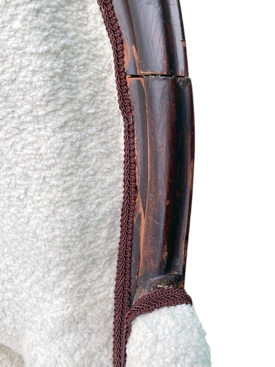 Banc ancien, retapissé, Bois, Textile, Marron (photo 9 sur 9)