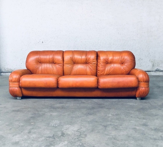 Image 1 of 1970's Midcentury Modern Italian Design by Adriano Piazzesi Leather 3 Seat Sofa