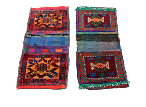 2x Original Handgeknüpfte Salz Tasche aus Echter Wolle, Khurjin, Afghan Deco 70x30 cm