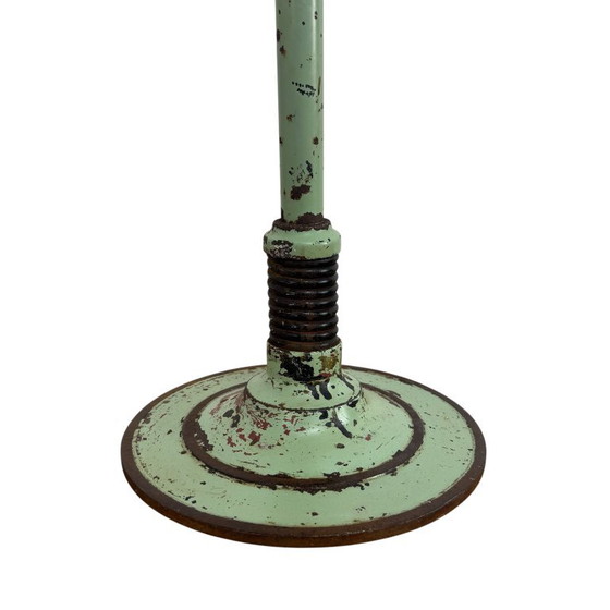 Adjustable stool, mint green metal and brown leather, Vintage (photo 13 of 13)