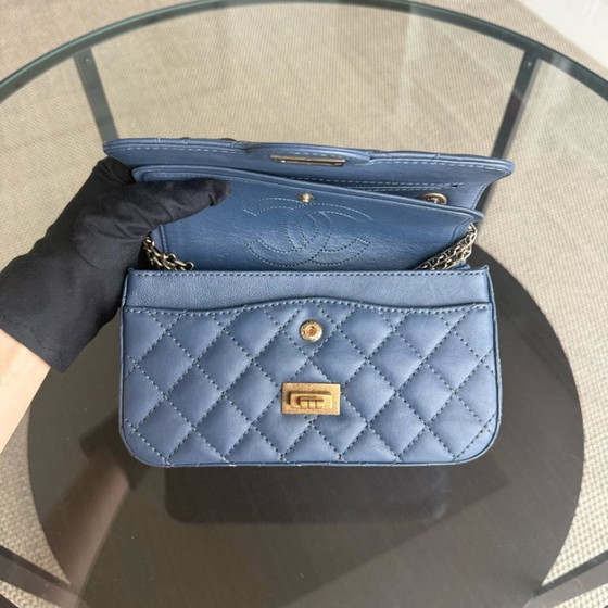 Image 1 of Chanel 2.55 Reissue Mini - 20CM Quilted Caviar Aged Grained Calfskin Blue Gold Hardware Series 23
