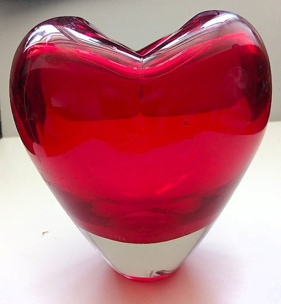 Image 1 of (W009) Leonardo Heart Vase Ruby Red Glass – 17cm – 2kg Heavy Decoration