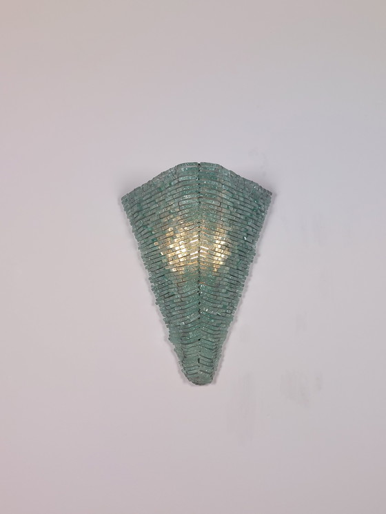 Image 1 of Pair of handmade French glass and metal wire wall lamps, shard decor