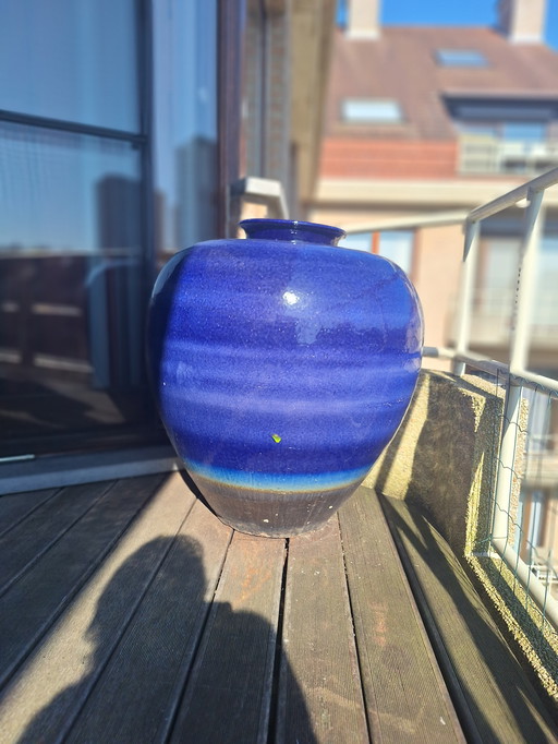 2 Blue, Glazed Pots