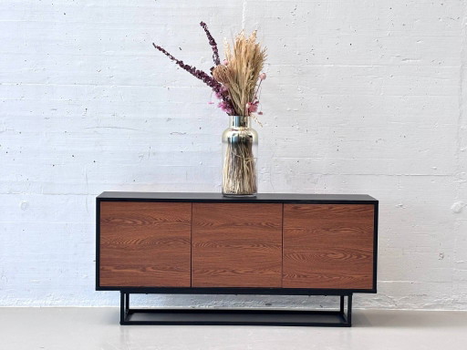Modern black En Casa Boxholm sideboard in walnut look