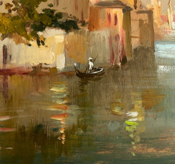 Image 1 of Original Oil Painting Evening City Landscape Romantic evening in Venice