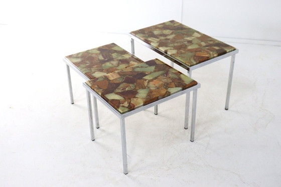 Image 1 of Set of 3 nesting tables epoxy Hollwood regency vintage