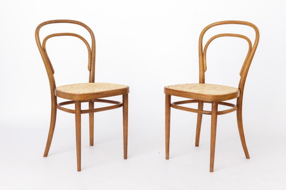 Image 1 of Pair of Vintage Thonet Model 14 Chairs | Radomsko Bentwood Dining Chairs | New Cane Seats