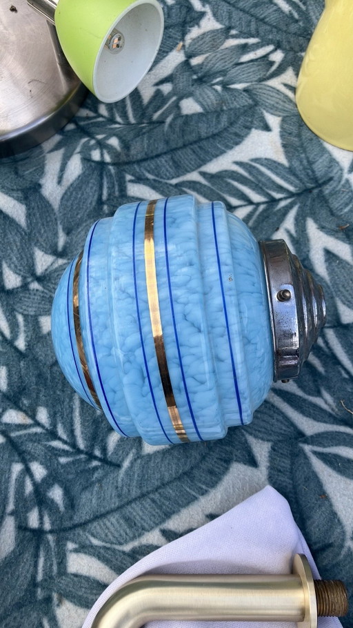 Atemberaubende Art-Deco-Deckenleuchte / Pendelleuchte – Blaues Wolkenglas – plafondlampen, Metal