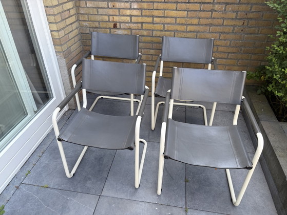 4 Mart Stam Bauhaus Sledestoelen Buisframe Midcentury – Mart Stam, Bauhaus, Eetkamerstoelen, Leather, Metal (photo 3 of 8)