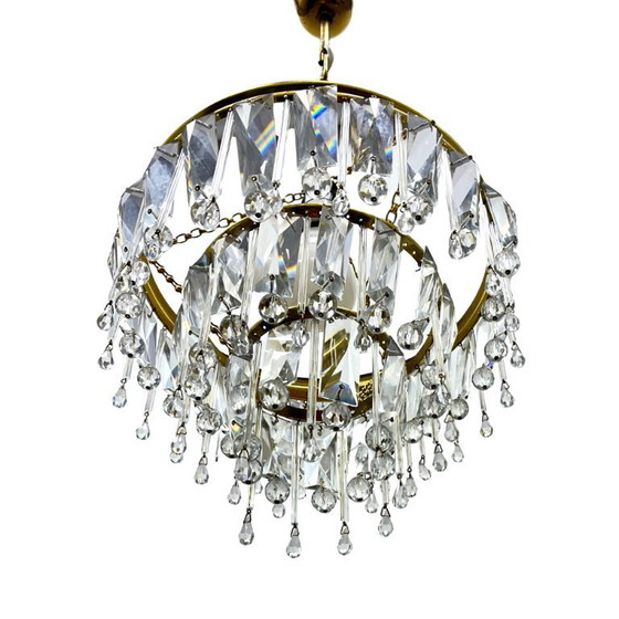 Image 1 of Vintage crystal chandelier Lustry Kamenický Šenov, Czechoslovakia 1970s brass